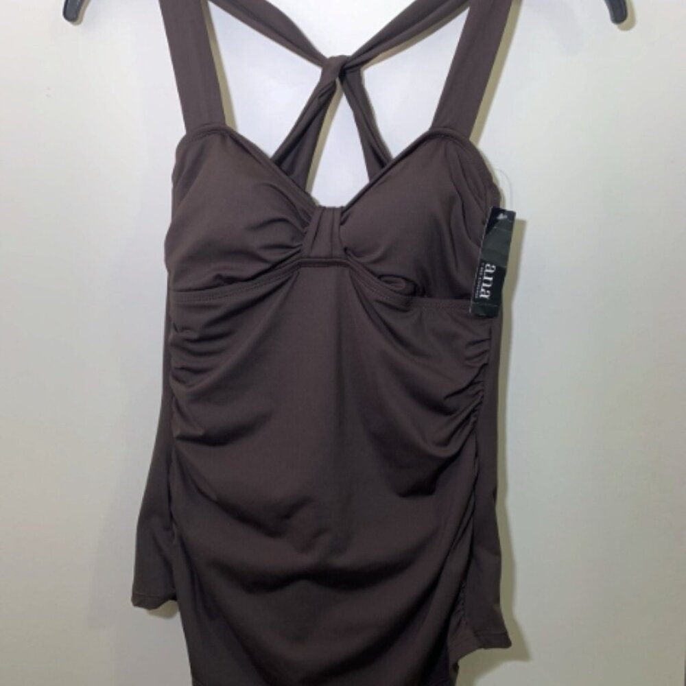 A.N.A. One Piece Bathing Suit Size 8 Brown Java NWT